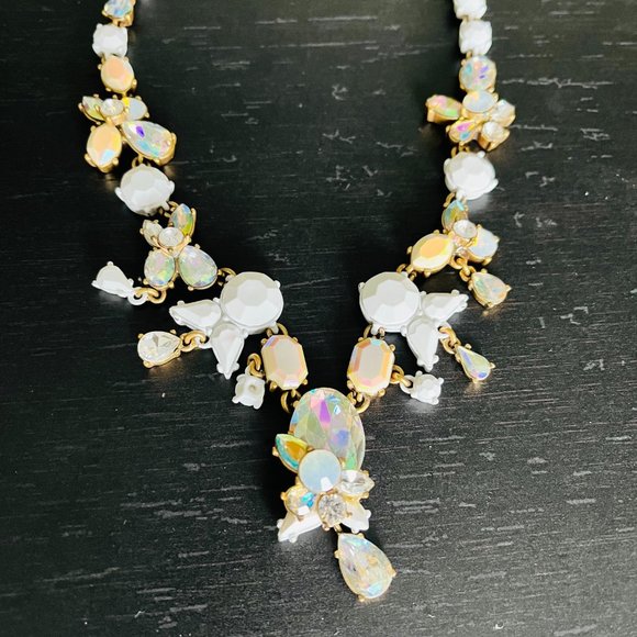 J Crew Aged Brass White Bauble & Multi-Colour Crystal Statement Necklace - Picture 2 of 4